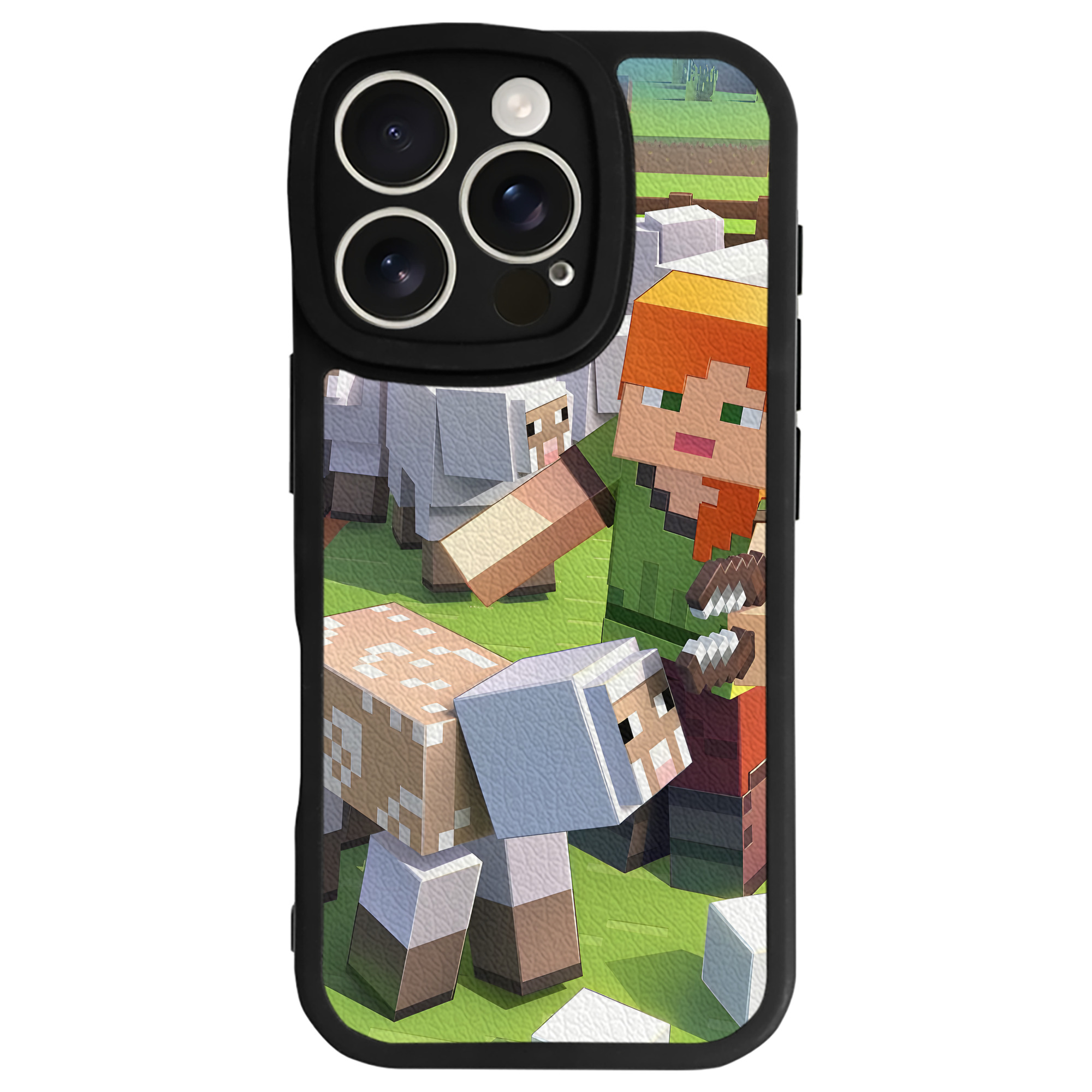 （画像用） マインクラフト ブロックの世界 Minecraft MC Block world 【iPhone 16シリーズ対応】シリコンスマホケース（レザー調） 材質：シリコン